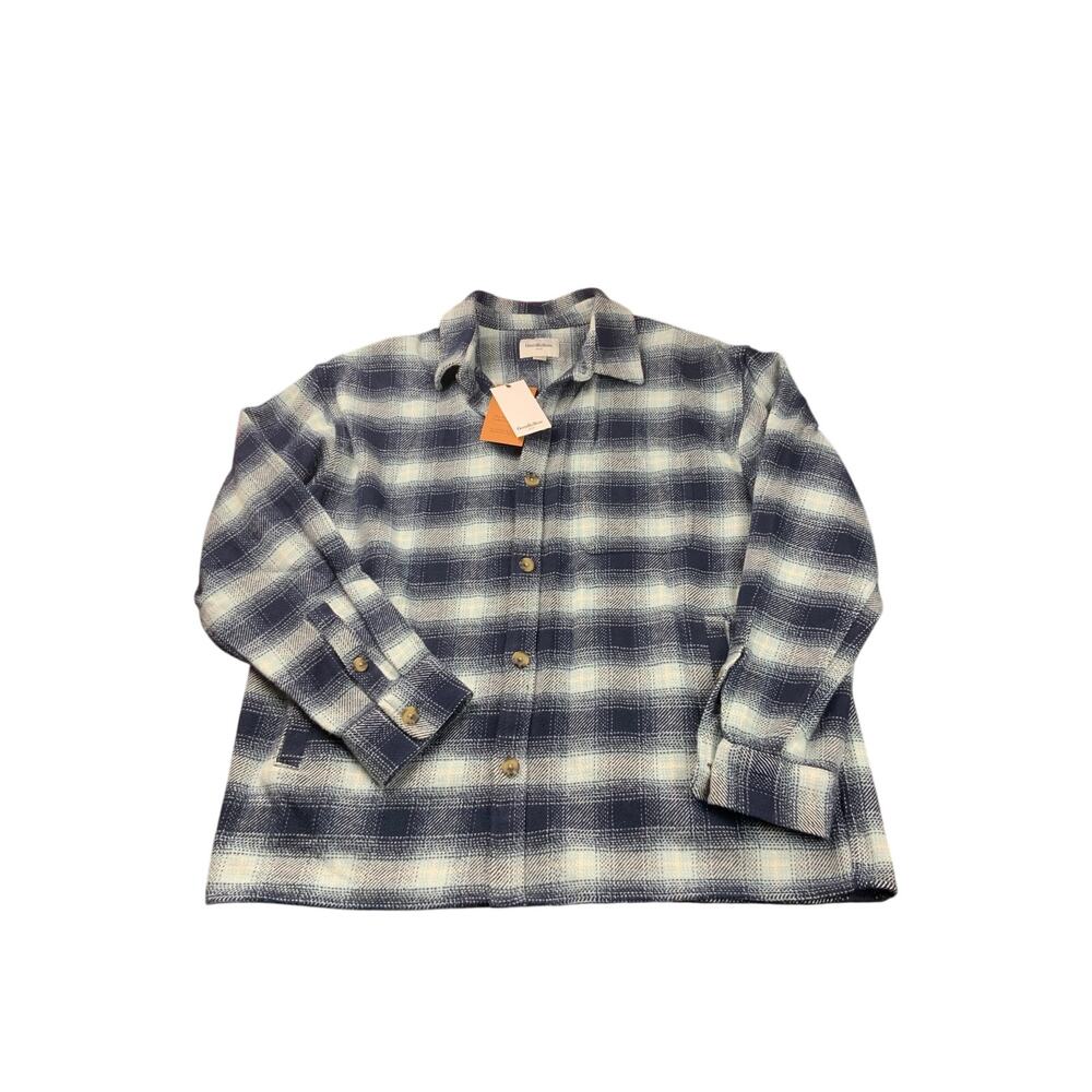 Goodfellow & Co Mens Large Plaid Flannel Shacket Blue Cotton Shirt Jacket NWT